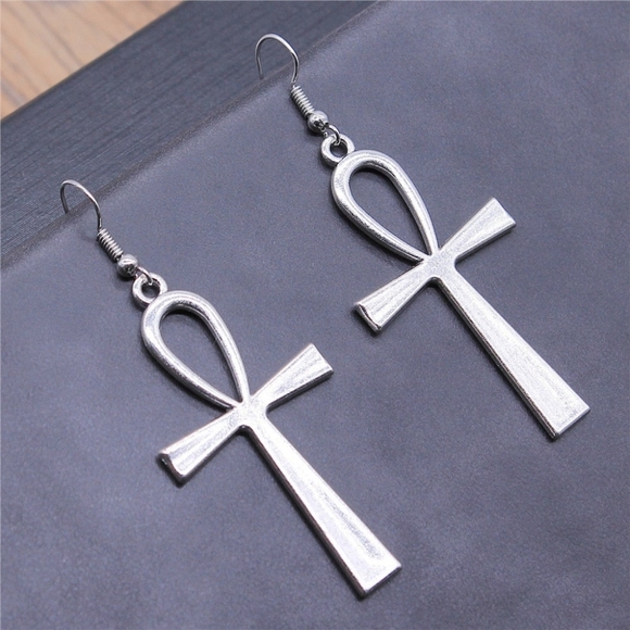 925 Ankh Symbol Earrings (New) - Picture 2 of 2